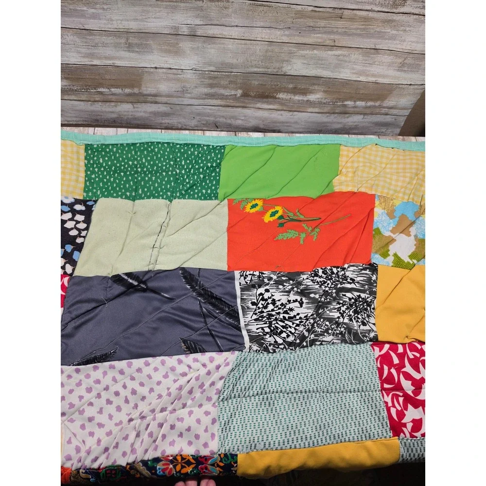 Handmade Vintage Patchwork‎ Quilt Multi Color Floral Paisley Gingham 64x77 READ
